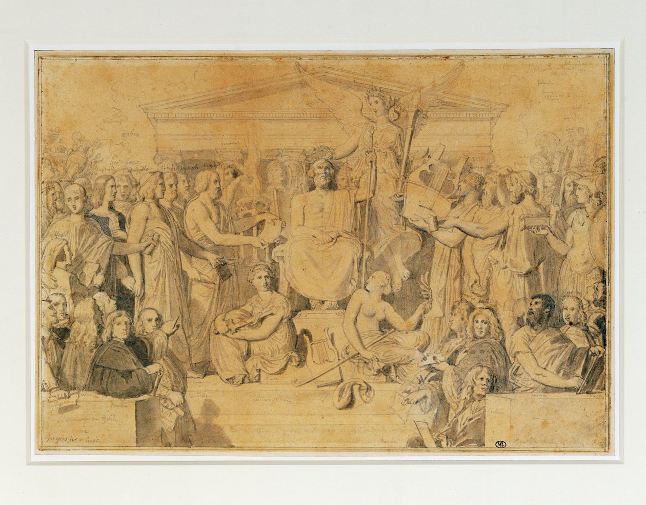 Apoteosis de Homero (lápiz, pluma, tinta marrón y aguada marrón) de Jean Auguste Dominique Ingres