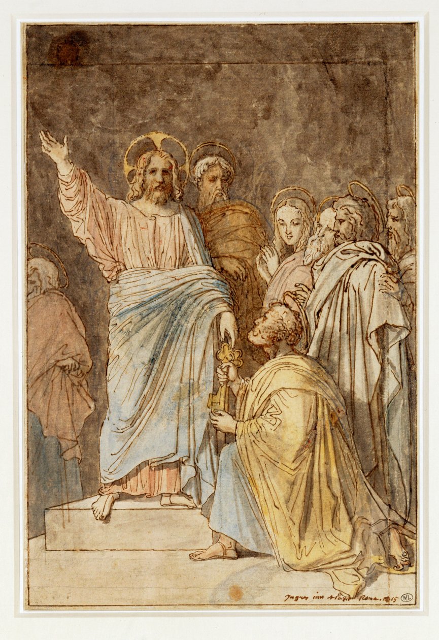 Cristo entregando las llaves a San Pedro. Fechado en 1815 ... de Jean Auguste Dominique Ingres