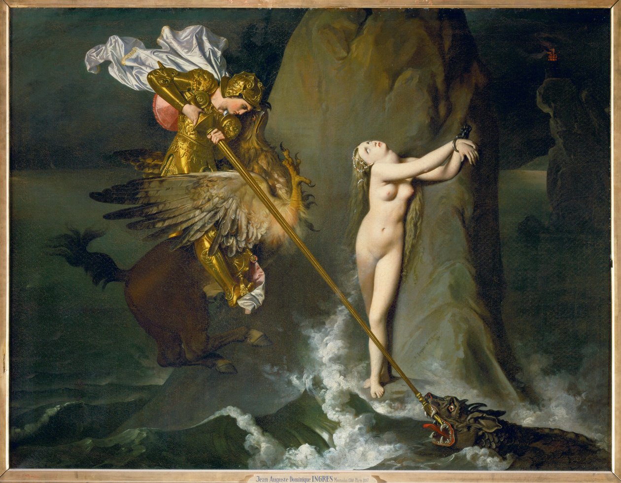 Roger y Angelique, una escena del Orlando de Ariost ... de Jean Auguste Dominique Ingres