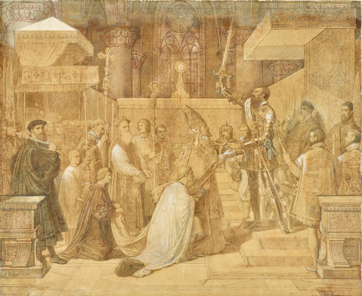 El duque de Alba recibe la bendición del Papa en la catedral Sainte-Gudule de Bruselas de Jean Auguste Dominique Ingres