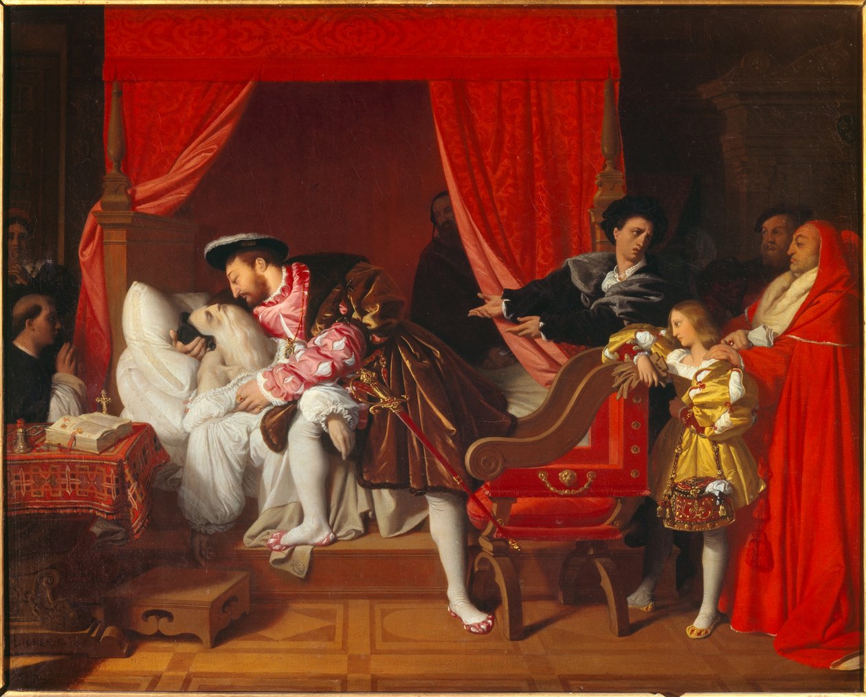 El rey de Francia Francisco I (1492-1547) recibe los últimos suspiros de Leonardo da Vinci en Clos Lucé de Jean Auguste Dominique Ingres
