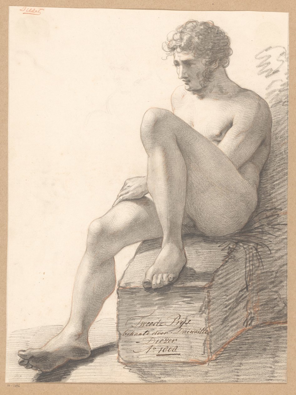 Desnudo masculino sentado, visto de frente (2º premio 1808) de Jean Augustin Daiwaille