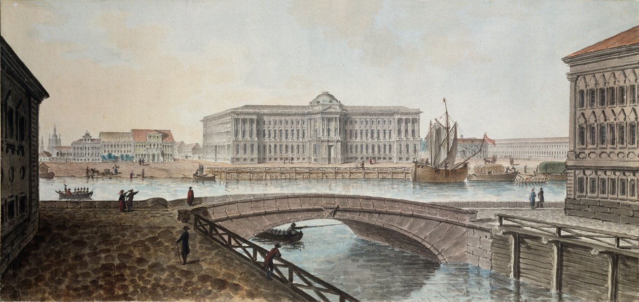 Vista de la Academia de Bellas Artes del Neva en San Petersburgo - Obra de Jean Balthazard de la Traverse (segunda mitad del siglo XVIII), acuarela y gouache sobre papel, finales de 1790, de Jean Balthazard de la Traverse