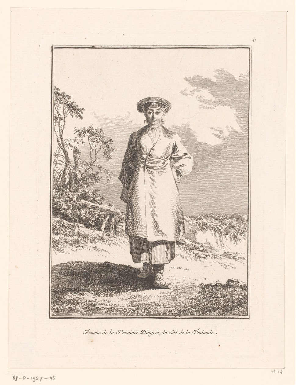 Jonge vrouw uit Ingermanland (Ingrië)
Mujer de la provincia de Ingria, en la parte finlandesa (título en el objeto)
Russische tradities en gebruiken (título de la serie)
Ajustes y usos diversos de Rusia (título de la serie) de Jean Baptist Leprince