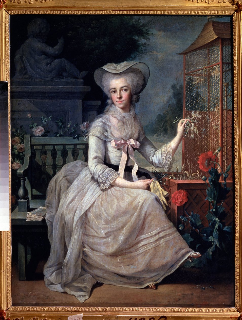 ""Señora joven en una jaula"" (Señora joven en una jaula) Pintura de Jean-Baptiste (Jean Baptiste) Charpentier (1728-1806) 1784 Museo Pushkin, Moscú de Jean Baptiste Charpentier