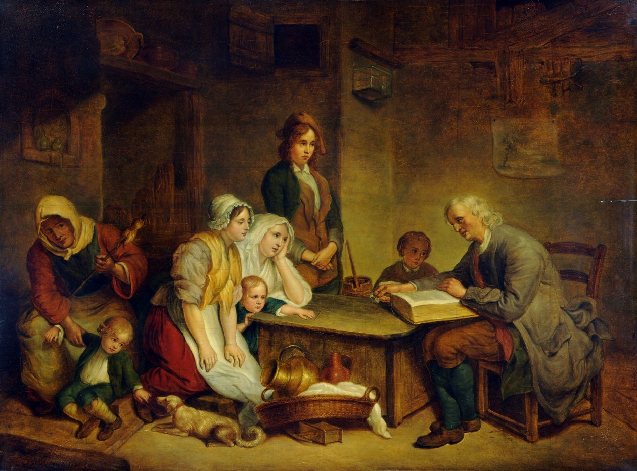 Un padre lee la Biblia a su familia de Jean Baptiste (after) Greuze