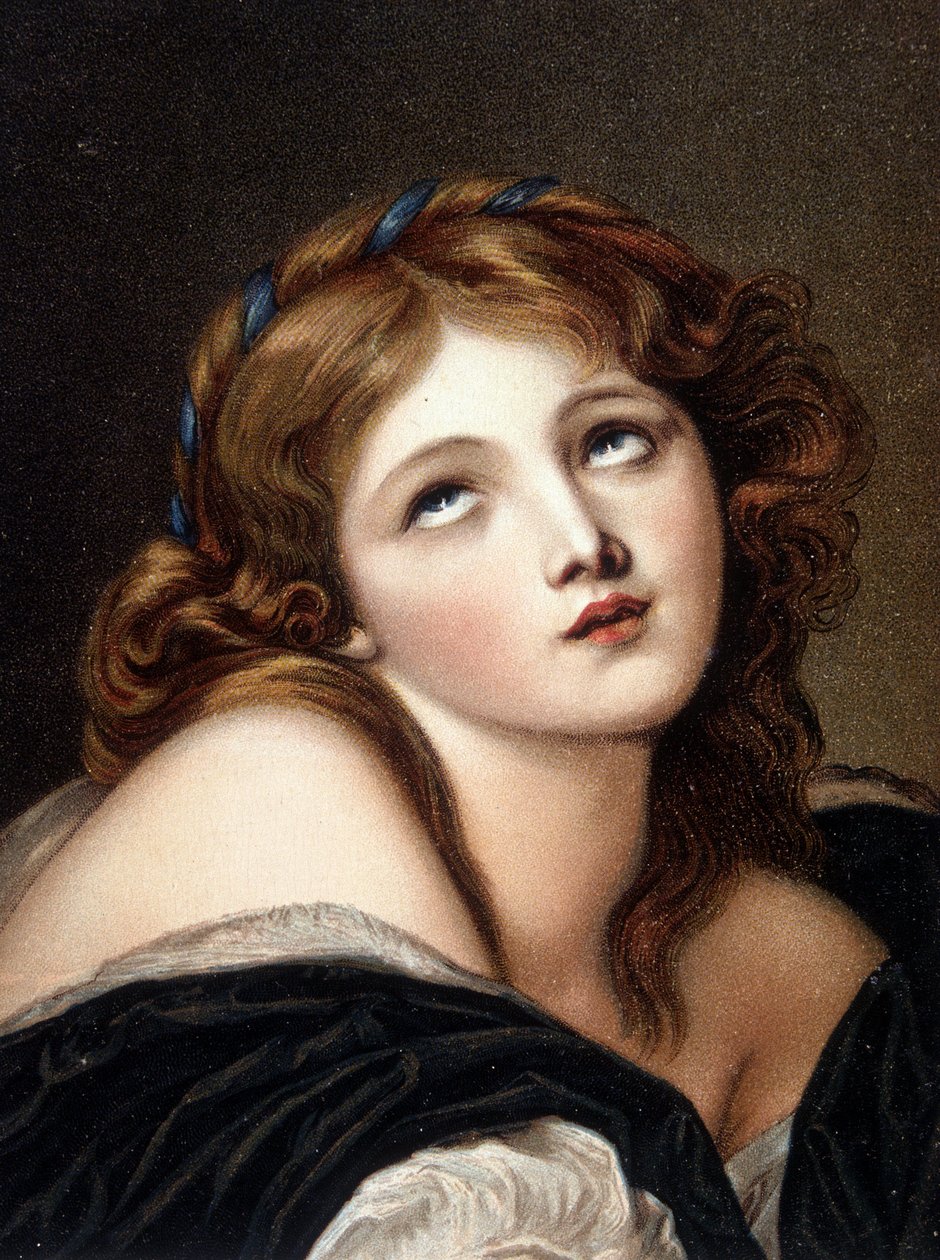 Facsímil de la obra de Greuze "Joven pensando" - postal de Jean Baptiste (after) Greuze