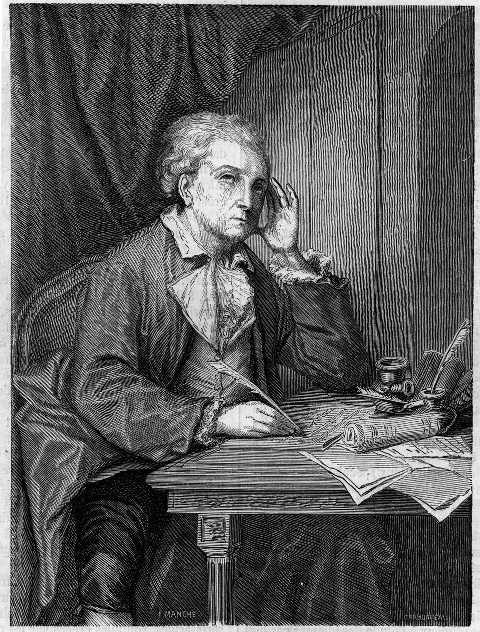 Retrato de Nicolas Alexandre Dezede, compositor francés (1740-1792). Grabado después de un retrato de Greuze. de Jean Baptiste (after) Greuze
