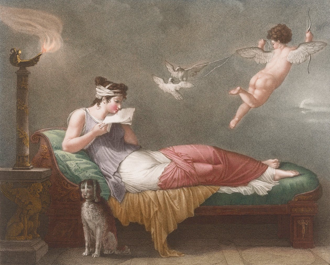 Cupido entrega una carta de amor. Siglo XIX (impresión) de Jean Baptiste (after) Mallet