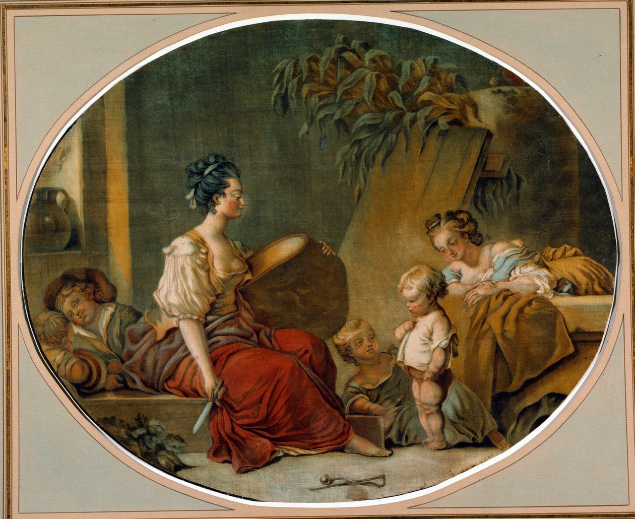 Educación: "Por favor, pregunta" Una madre enseña a su hijo los caminos correctos. grabado de Gautier Dagoty de Jean Baptiste André Gautier Dagoty