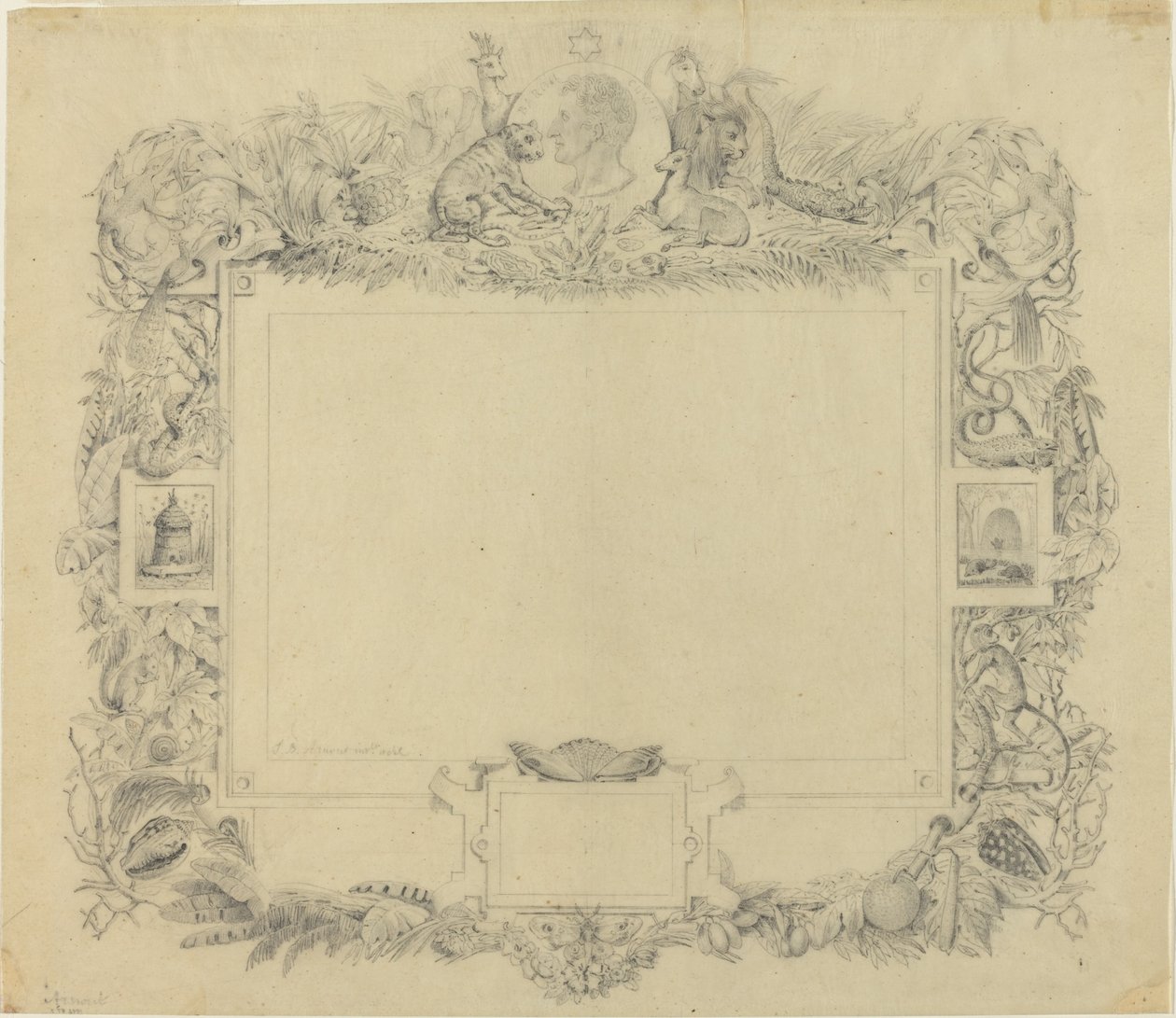 Diseño para un borde con un retrato del Barón Cuvier de Jean-Baptiste Arnout