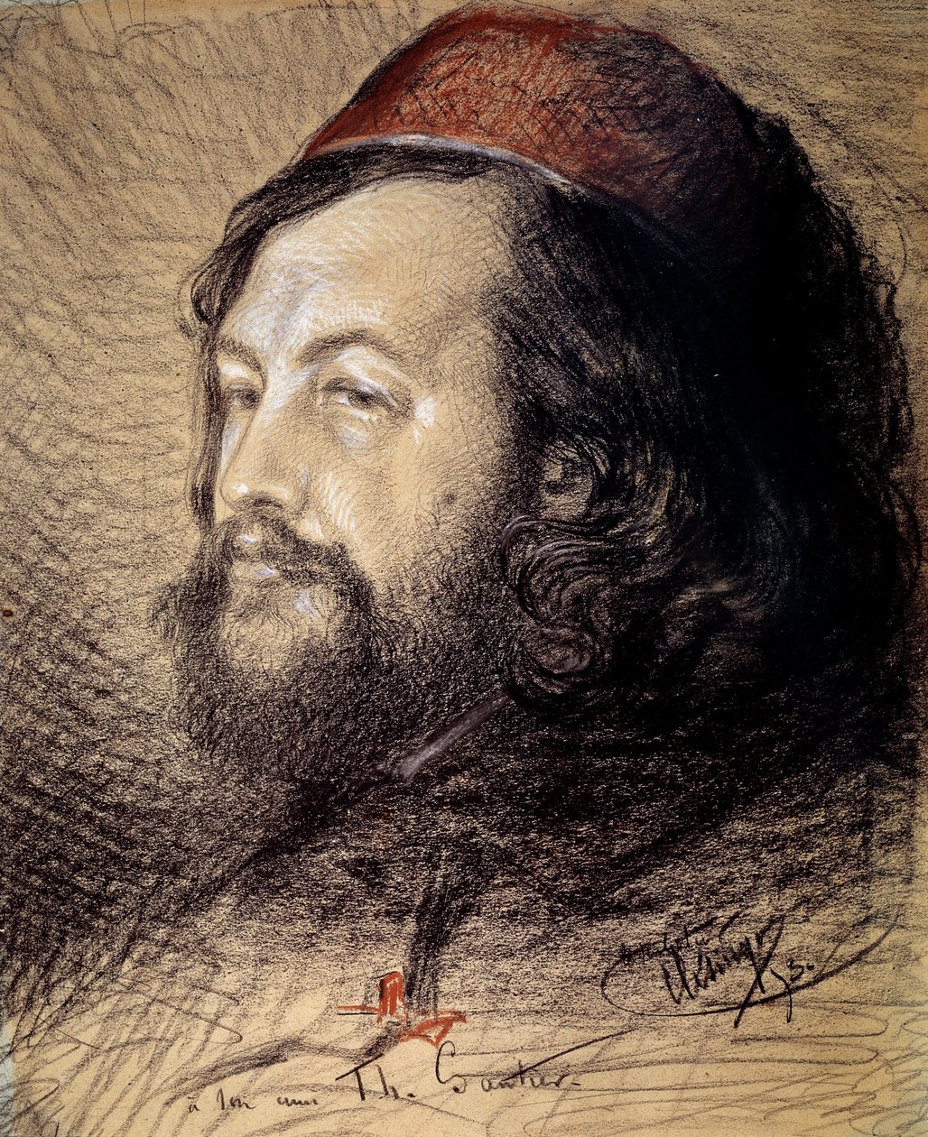 Retrato de Théophile Gautier (1811-1872). Dibujo a carbón y pastel de Auguste Clésinger (1814-1883) 1851 Dim. 0,77x0,65 m Versalles, museo del castillo de Jean Baptiste Auguste Clesinger