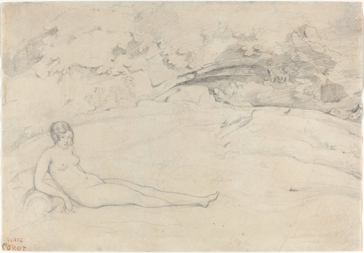 Un desnudo reclinado en un paisaje de Jean Baptiste Camille Corot