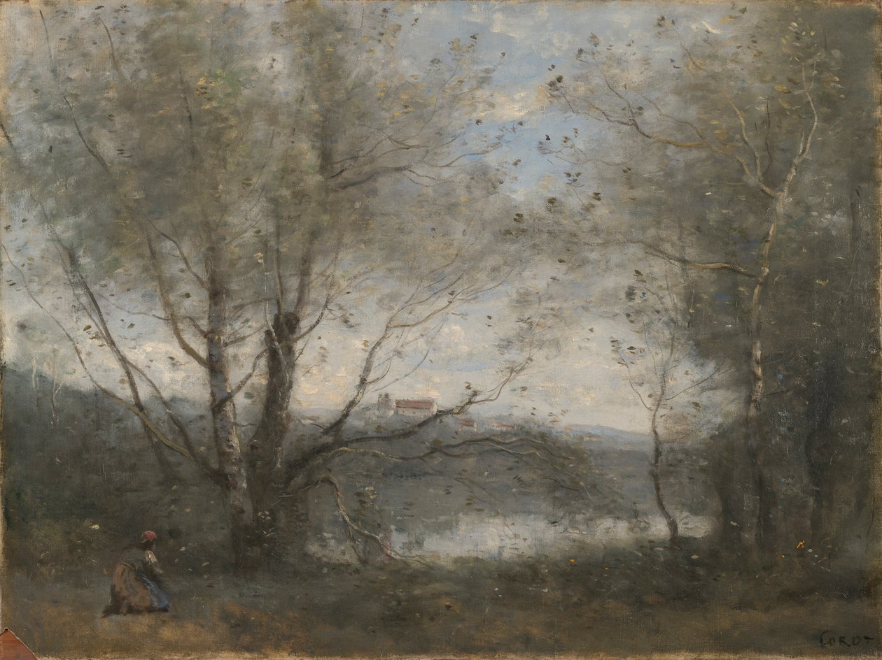 Un estanque visto a través de los árboles de Jean Baptiste Camille Corot