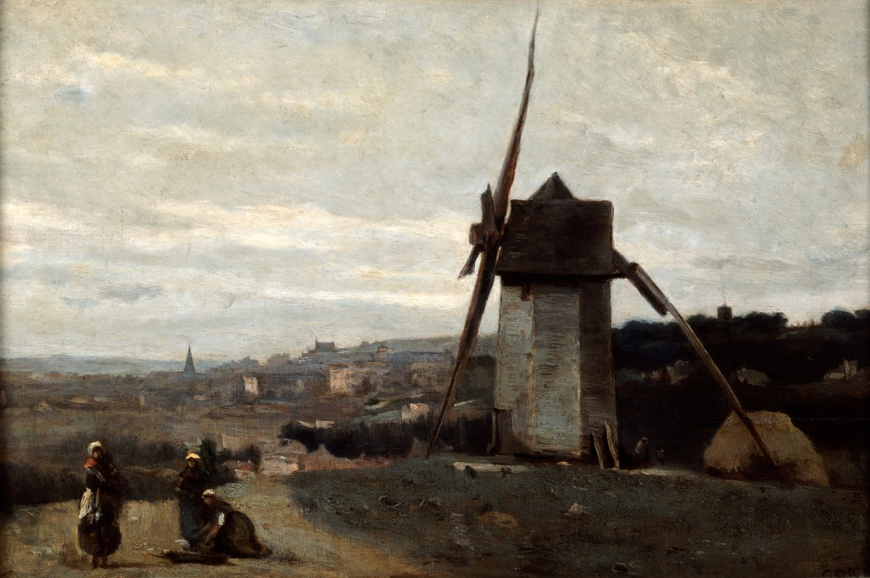 Un molino de viento, Etretat, siglo XIX de Jean Baptiste Camille Corot