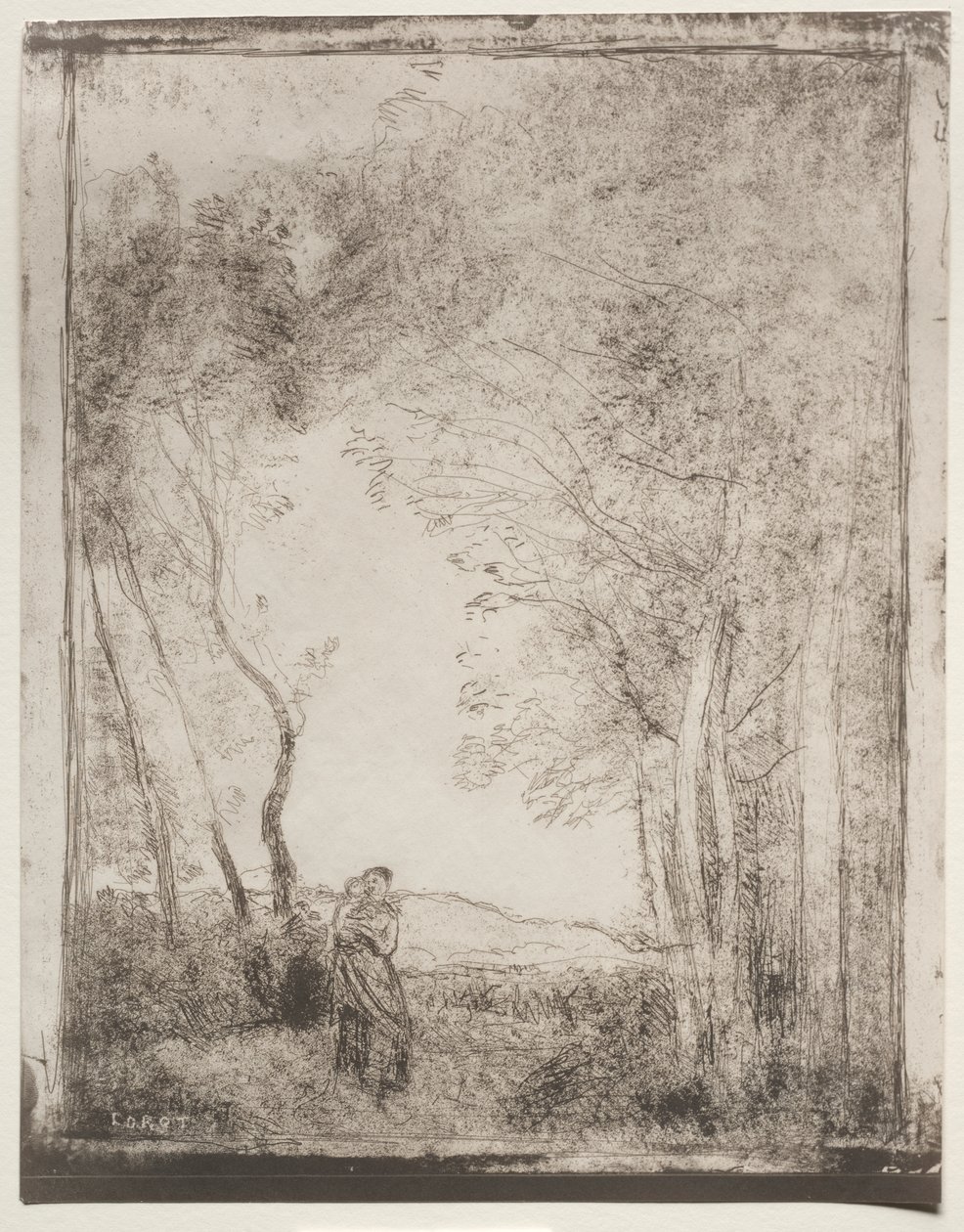 Una joven madre en la entrada de un bosque de Jean Baptiste Camille Corot