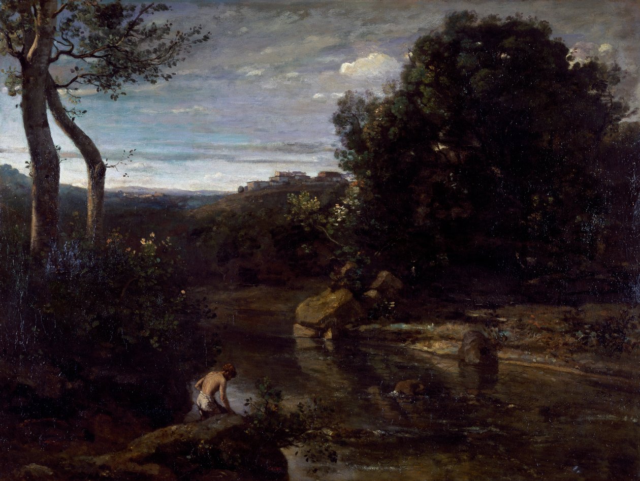 Un pastor bañándose, de Jean-Baptiste-Camille Corot (1796-1875). de Jean Baptiste Camille Corot