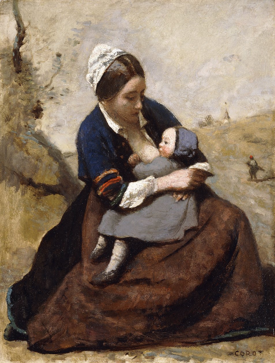 Bretona amamantando a su hijo, 1855-1860 de Jean Baptiste Camille Corot