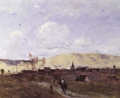 Caballero a la Vista de un Pueblo de Jean Baptiste Camille Corot