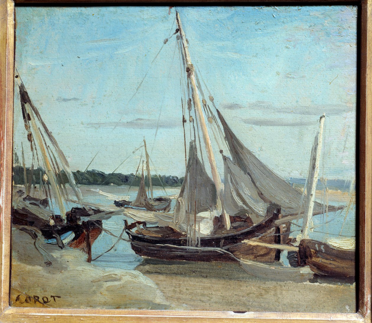 Barcos de pesca en el canal de Trouville. Pintura de Camille Corot (1796-1875) de Jean Baptiste Camille Corot