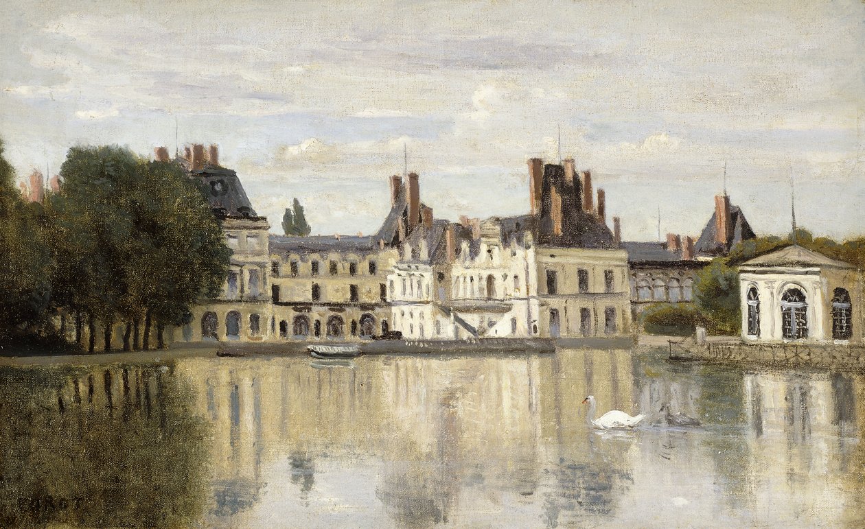 Fontainebleau - Vista del castillo y el lago de Jean Baptiste Camille Corot