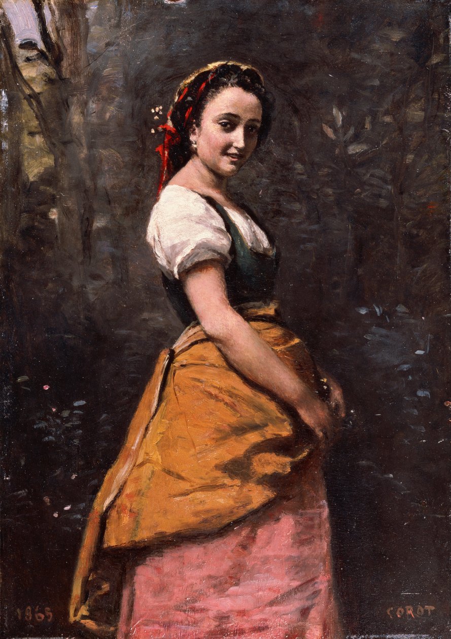 En francés:  Jeune femme en forêt Joven en el bosque de Jean Baptiste Camille Corot