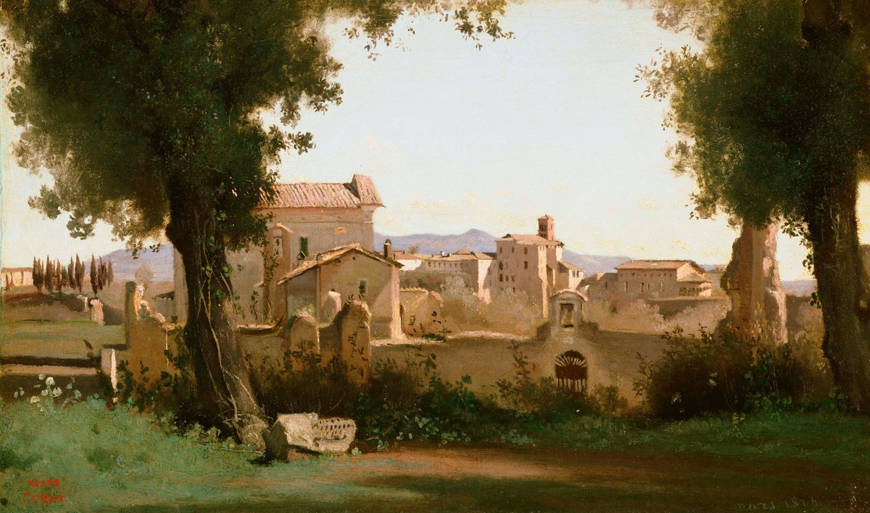 Francés:  Vue depuis les Jardins Farnèse Vista desde los Jardines Farnesio, Roma de Jean Baptiste Camille Corot
