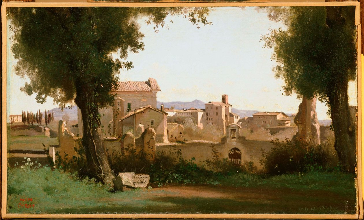 Francés:  Vue depuis les Jardins Farnèse Vista desde los Jardines Farnesio, Roma de Jean Baptiste Camille Corot