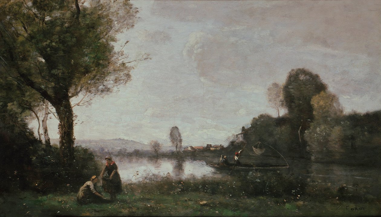 Alemán: Flußlandschaft (Die Seine bei Chatou) Paisaje del Sena cerca de Chatou de Jean Baptiste Camille Corot