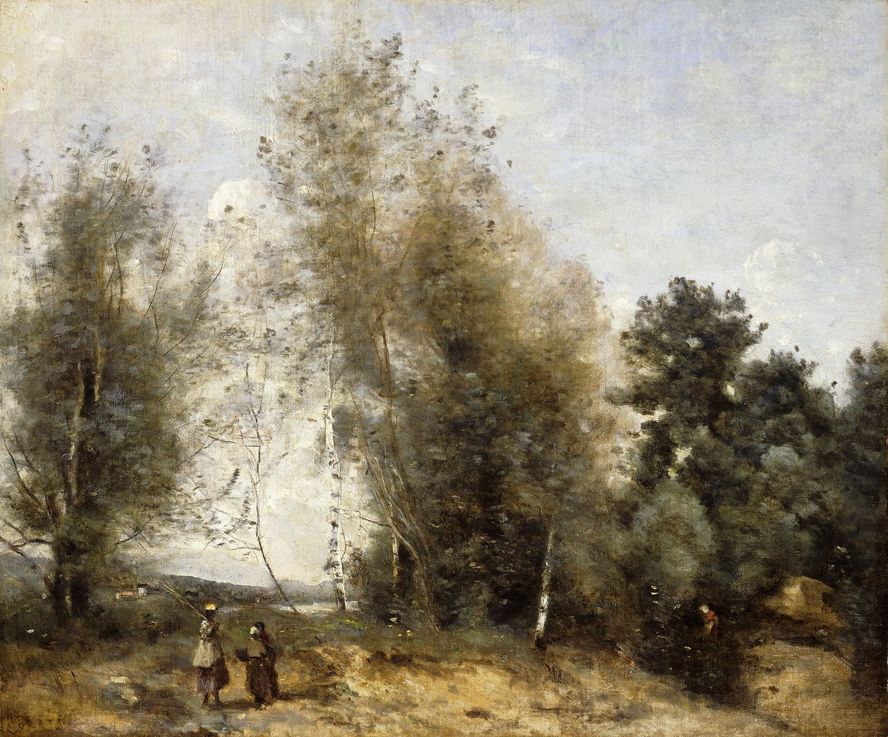 Grupo de Árboles al Borde de un Estanque con Tres Campesinos, c.1865-1870 de Jean Baptiste Camille Corot