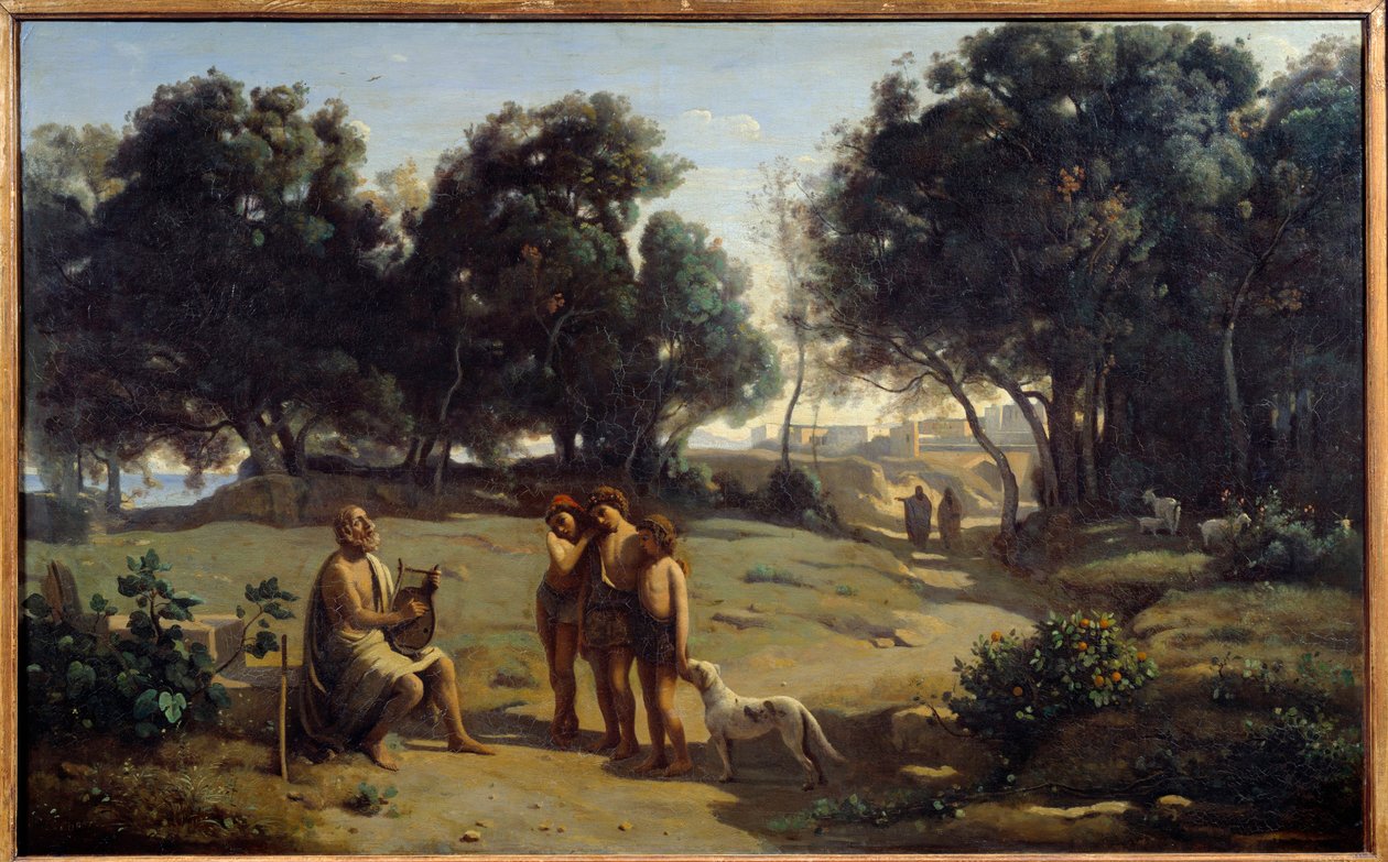 Homero y pastores en la isla de Patmos de Jean Baptiste Camille Corot