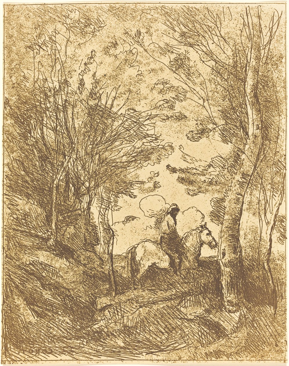 Jinete en el bosque, gran placa (Le Grand Cavalier sous bois) de Jean Baptiste Camille Corot