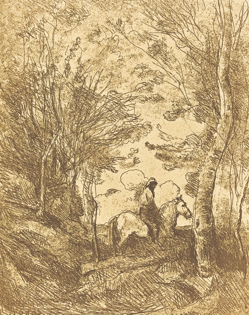 Jinete en el bosque, Gran Placa Le Grand Cavalier sous bois, c. 1854 de Jean Baptiste Camille Corot