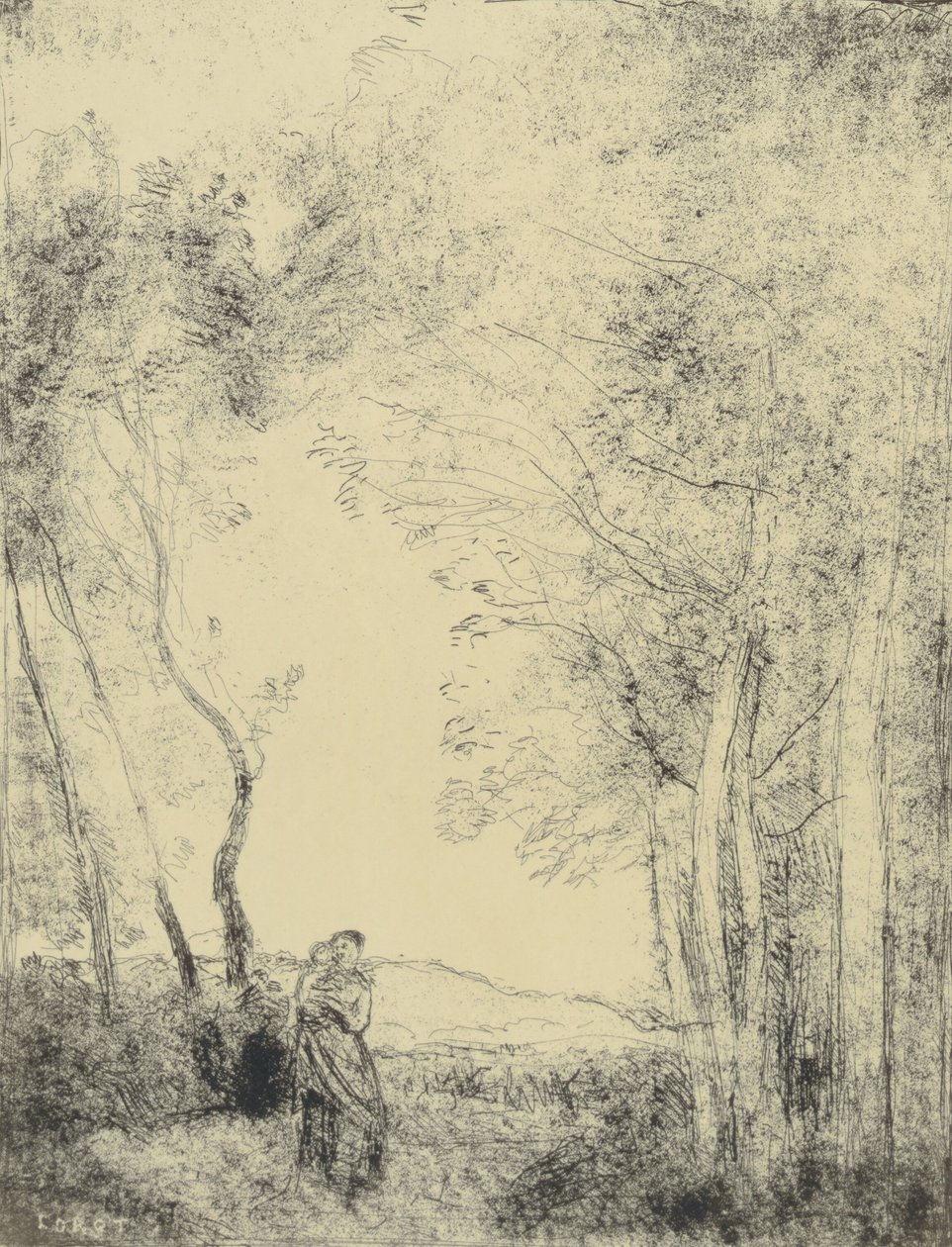 Joven madre a la entrada de un bosque de Jean-Baptiste-Camille Corot