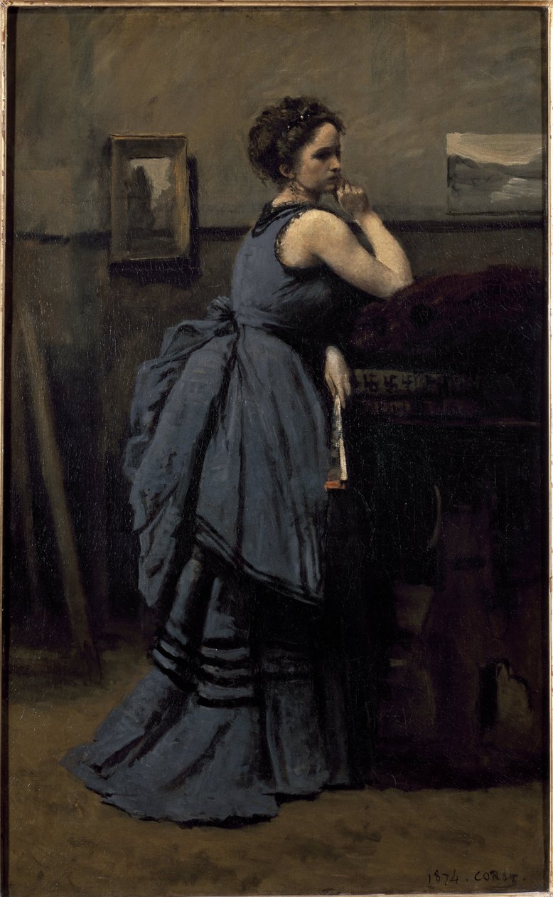 Dama de azul (óleo sobre lienzo) de Jean Baptiste Camille Corot