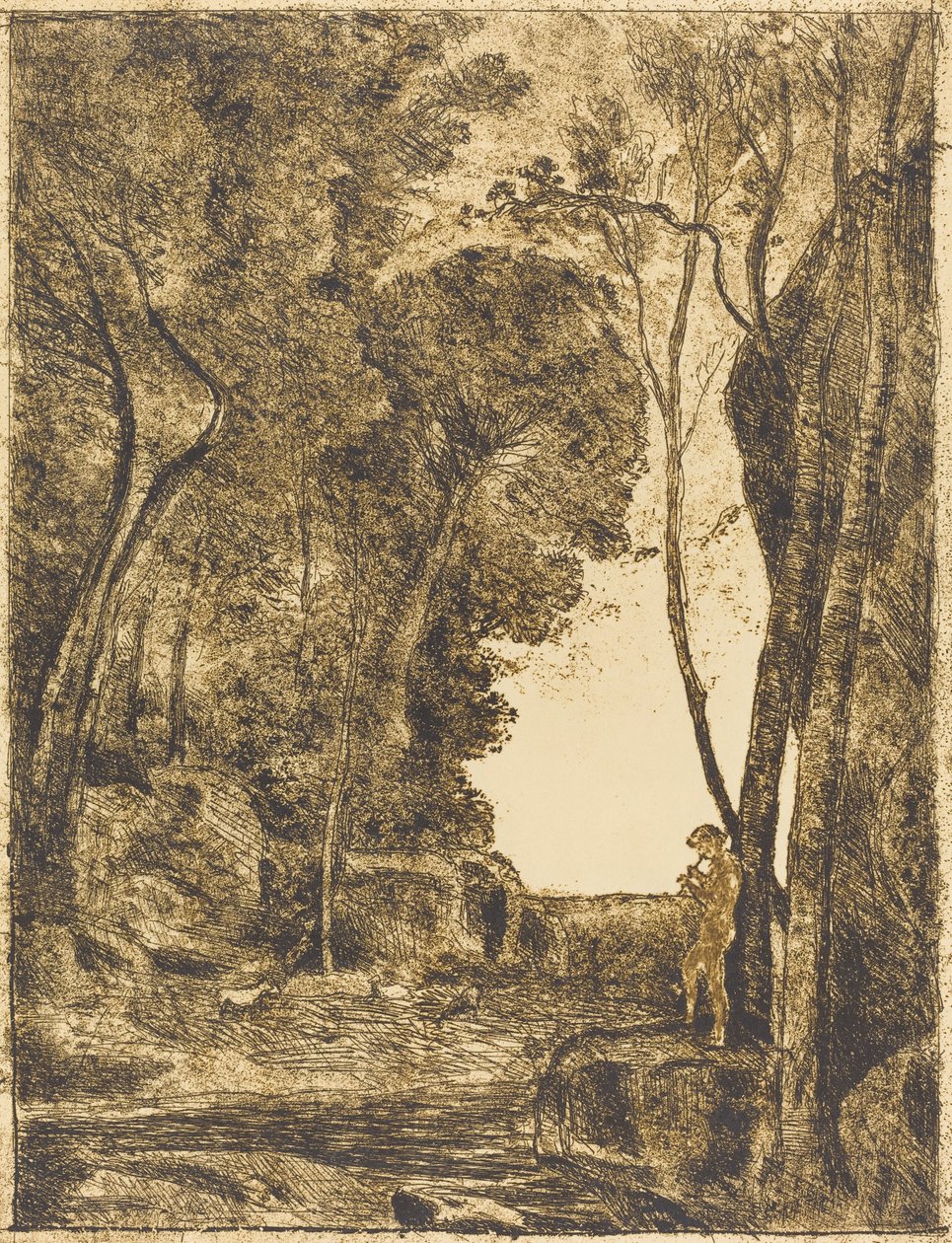 El pequeño pastor, 1ª placa de Jean Baptiste Camille Corot
