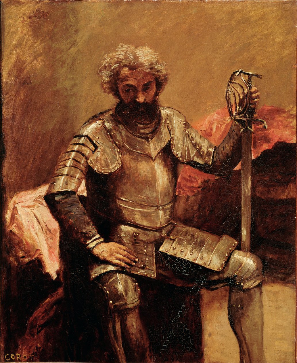 Hombre en armadura o Hombre de armas sentado de Jean Baptiste Camille Corot