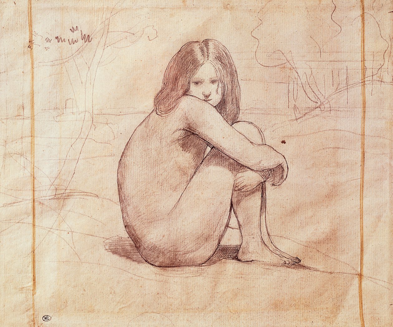 Chica desnuda sentada, dibujo de Jean-Baptiste-Camille Corot (1796-1875) de Jean Baptiste Camille Corot