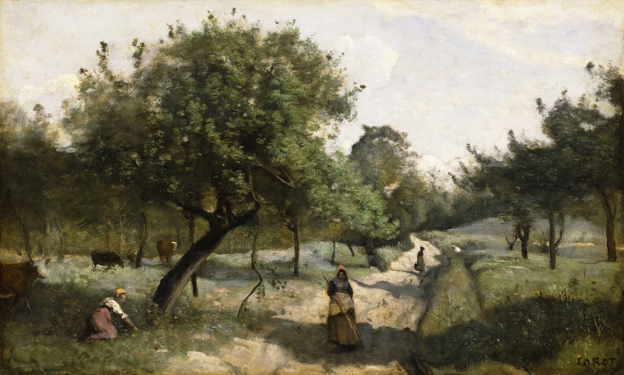 Camino con manzanos, 1850-60 de Jean Baptiste Camille Corot
