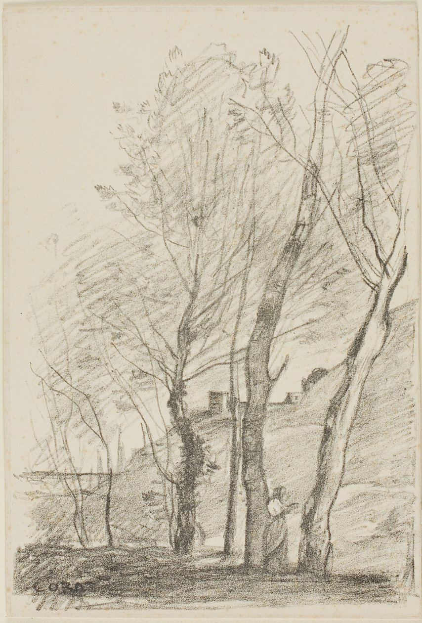 Leyendo bajo los árboles de Jean Baptiste Camille Corot