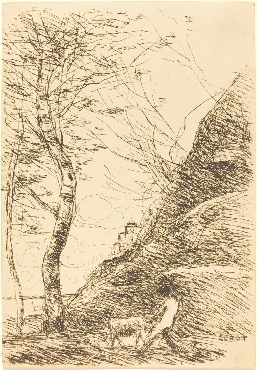 Pastor luchando con una cabra, 1874 de Jean Baptiste Camille Corot