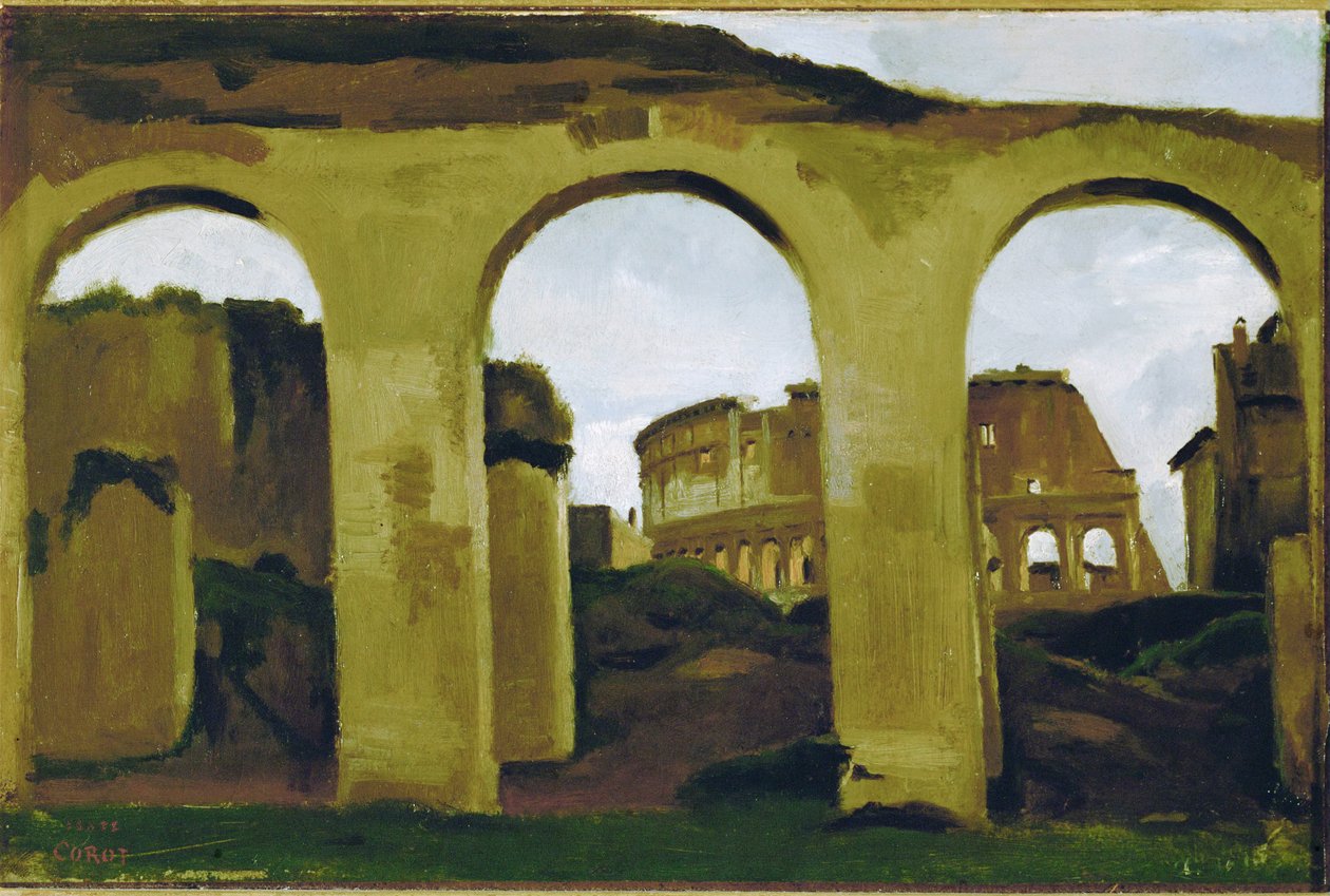 El Coliseo, visto a través de las arcadas de la Basílica de San Constantino, Roma ... de Jean Baptiste Camille Corot
