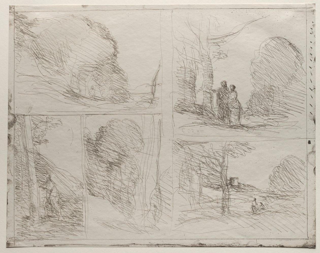 El jardín de Pericles; El callejón del pintor; Garabato; El gran leñador; La torre de Enrique VIII de Jean Baptiste Camille Corot