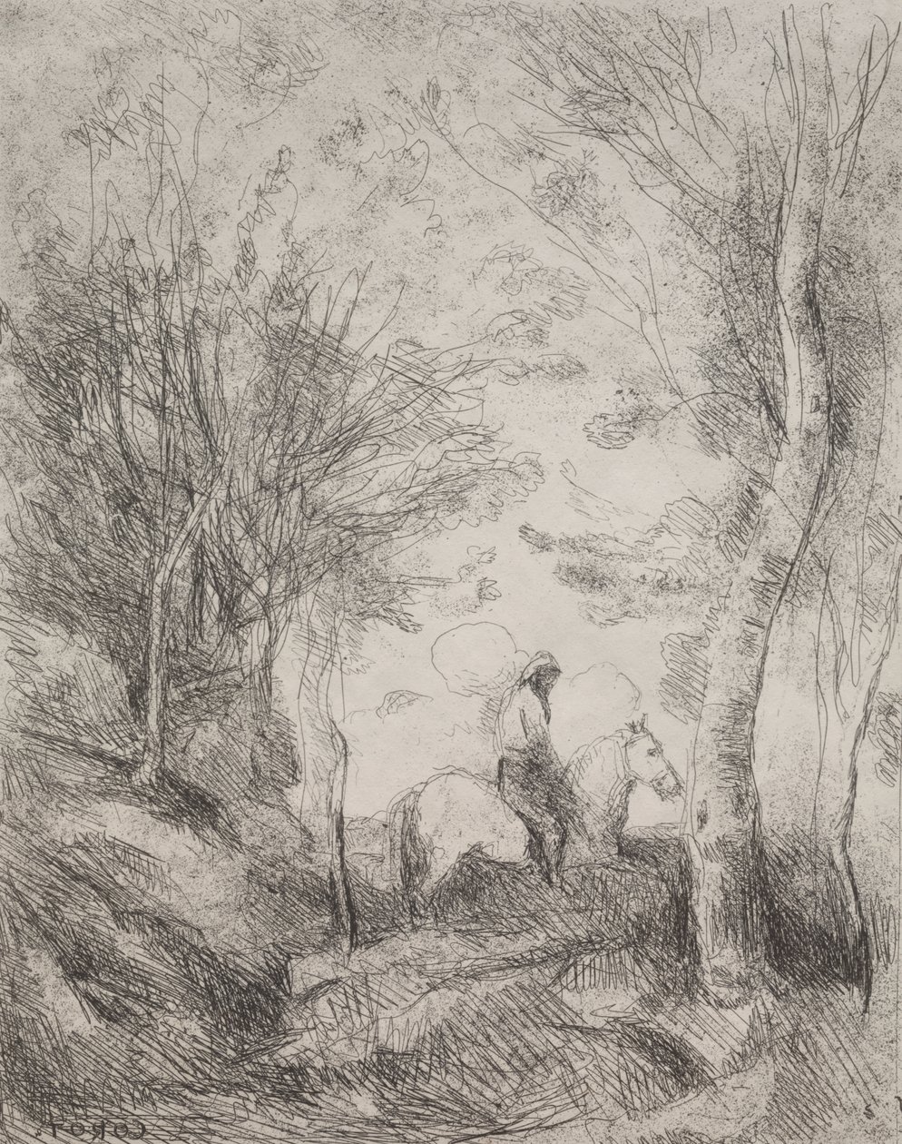 El gran caballero en el bosque de Jean Baptiste Camille Corot
