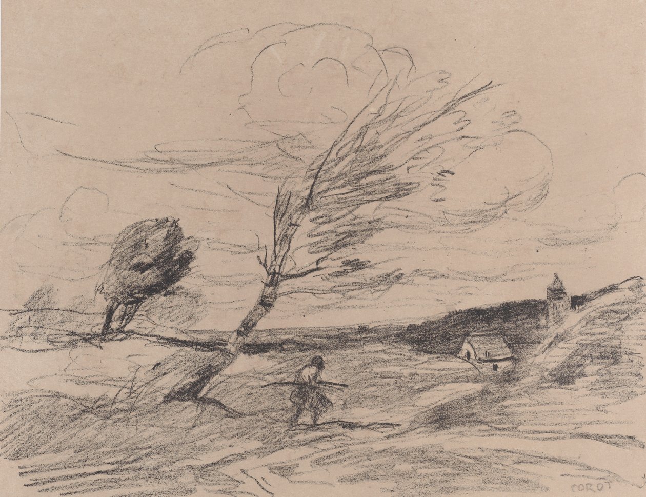 La ráfaga de viento, 1871 de Jean Baptiste Camille Corot