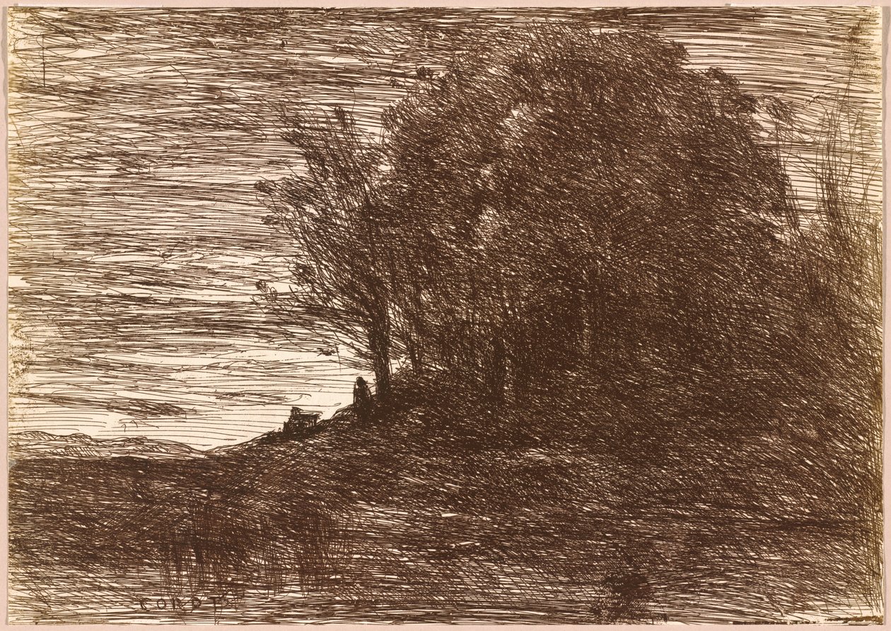 El bosque del ermitaño o las orillas del lago Trasimène,1858 (dibujo) de Jean Baptiste Camille Corot