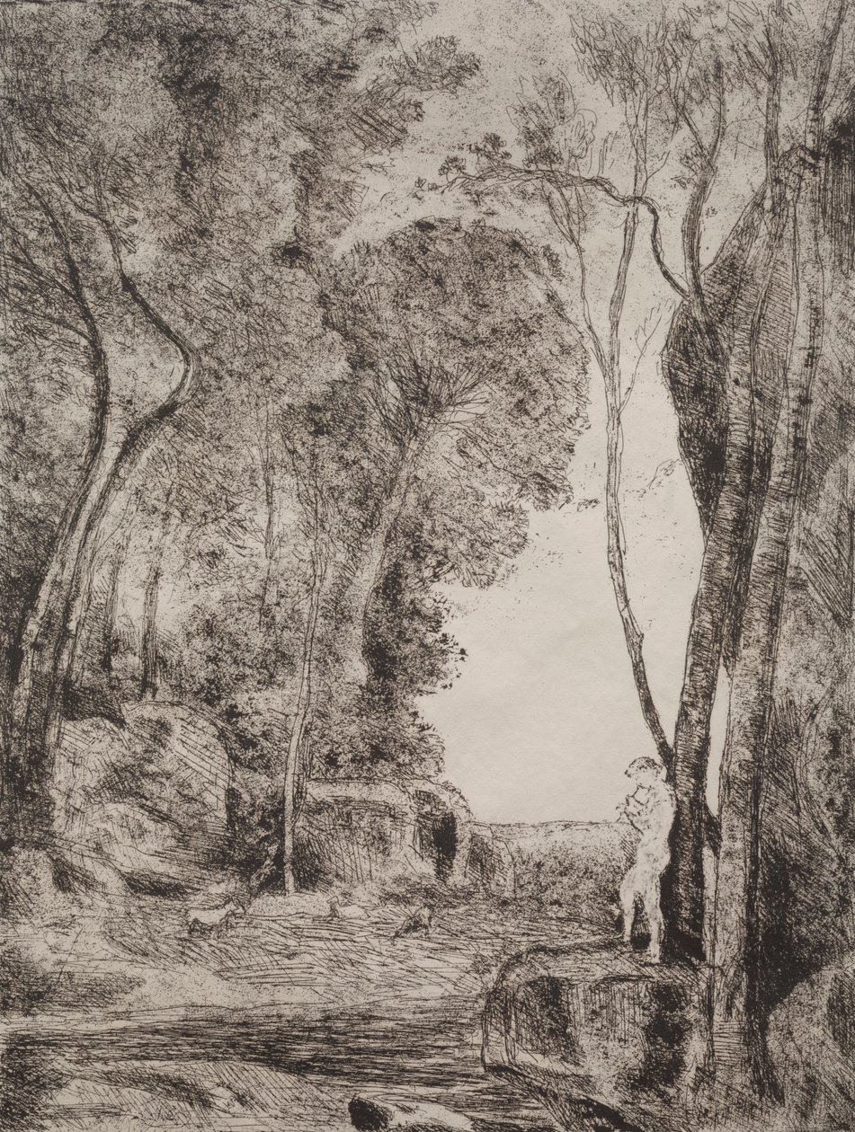 El pequeño pastor, impresión original 1855, impreso en 1921 de Jean Baptiste Camille Corot