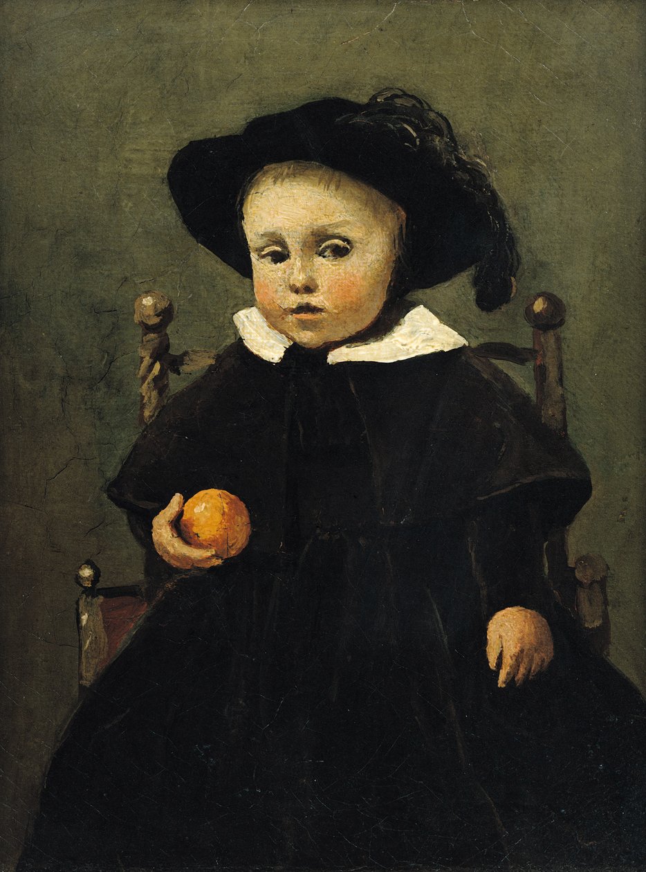El Pintor Adolphe Desbrochers (1841-1902) de Niño, Sosteniendo una Naranja de Jean Baptiste Camille Corot