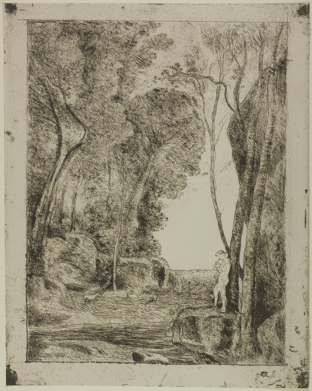 El joven pastor, primera placa de Jean Baptiste Camille Corot