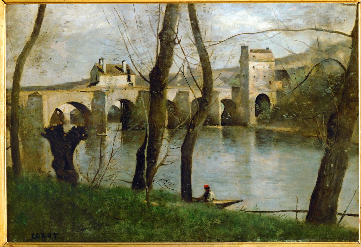 El puente de Mantes, Francia ... de Jean Baptiste Camille Corot
